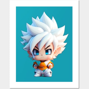 Ultra instinct white hair goku style martial artist miniature Posters and Art